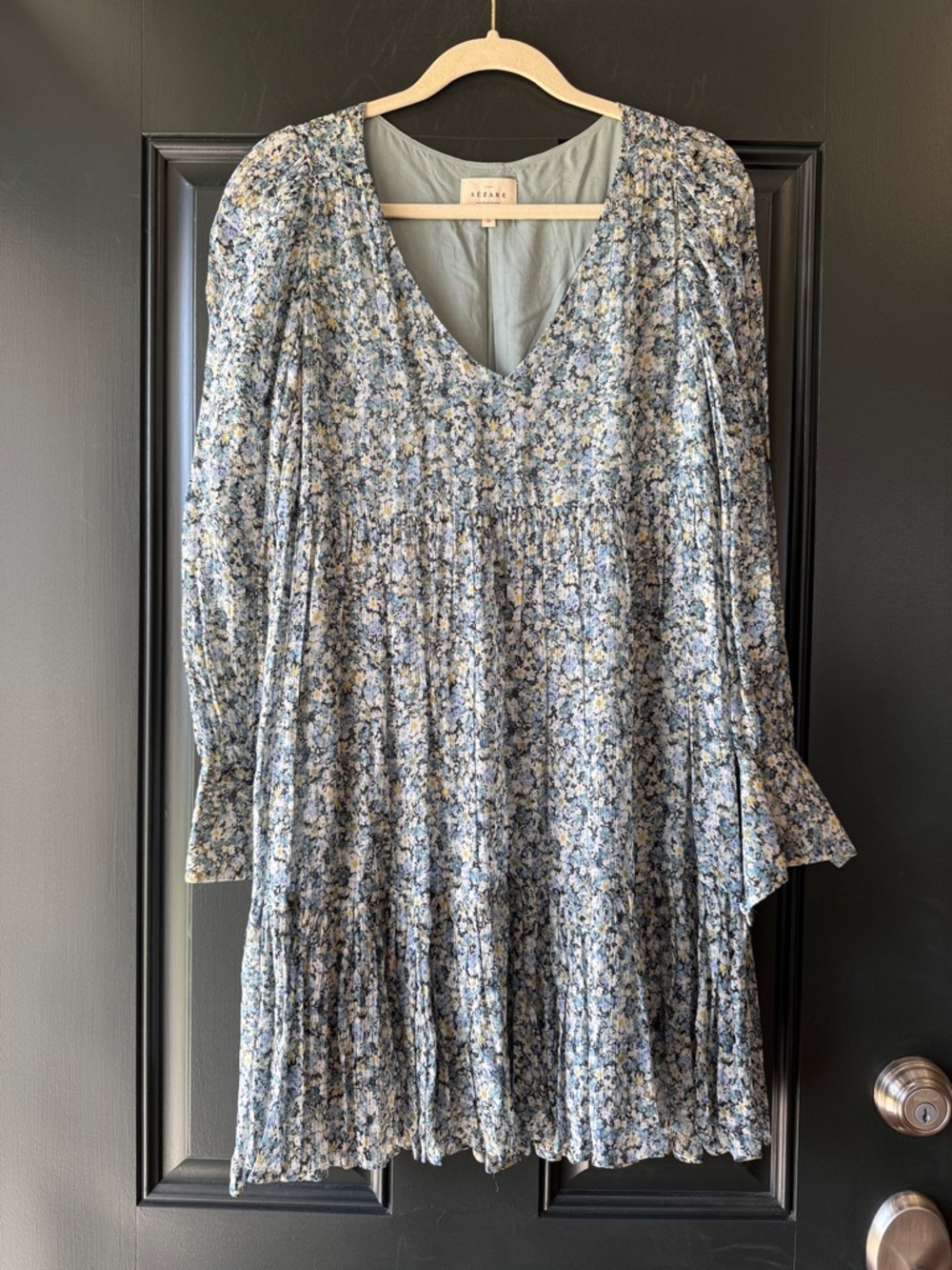 Sezane Aurena Boho Mini Dress Garden Blue Floral Print Size 38 (US size 6/8) - Picture 4 of 14
